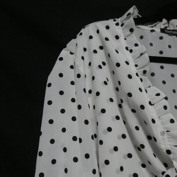 BOOHOO | size 16 | Black and White PolkaDot Romper | Tie Front - Picture 3 of 16